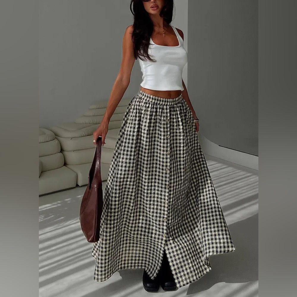 Princess Polly Black & White Gingham Maxi Skirt